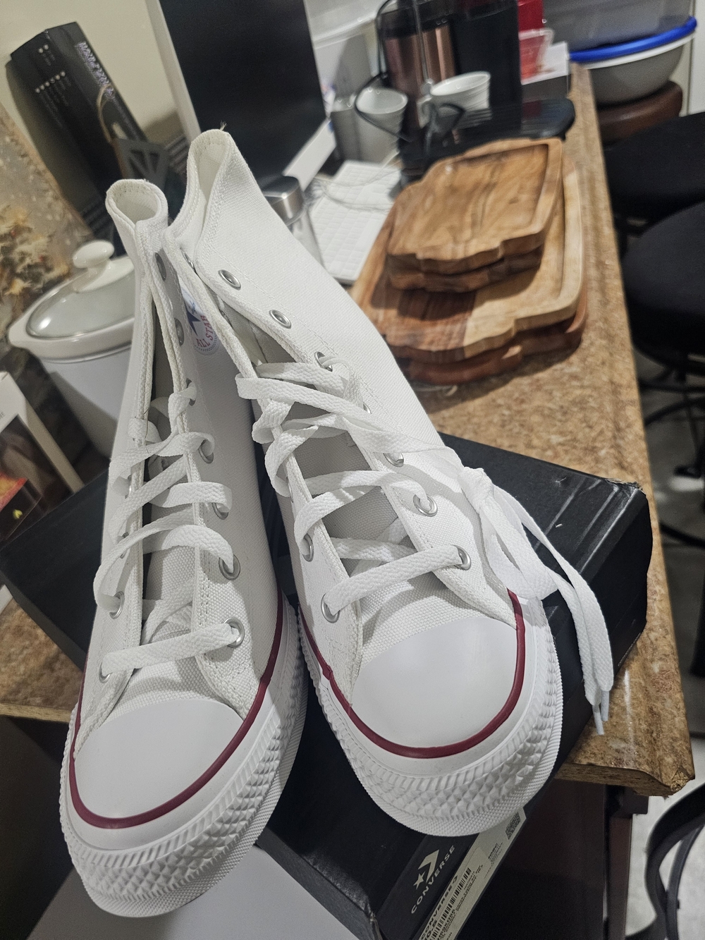 Converse White Sneakers with Red and Navy Accents